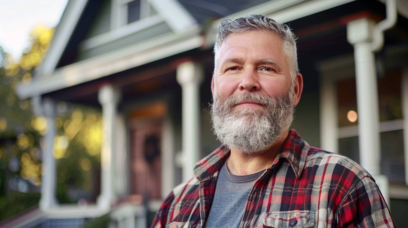 A photo of a proud man, Patrick, in front of his home -- Debt Responders